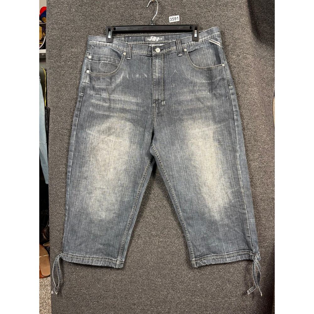 Royal Blue Jeans Shorts Mens 40 Distressed Denim Baggy Carpenter Tie Hem Gray